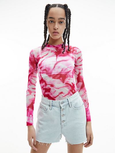 Calvin Klein Ruhák HU964204 | Calvin Klein Mesh Long Sleeve Női Felsők Rózsaszín